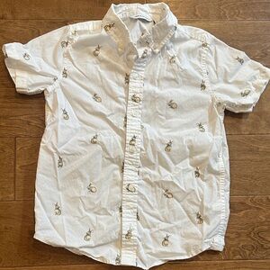 Janie and Jack Short SleeveWhite Button Down Shirt with Bunny Peter Rabbit Print